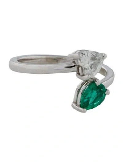 Pre-owned Ring 14k Emerald & Diamond Toi Et Moi Cocktail  In Multi