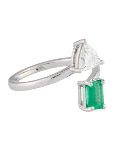 Pre-owned Ring 14k Emerald & Diamond Toi Et Moi  In Multi