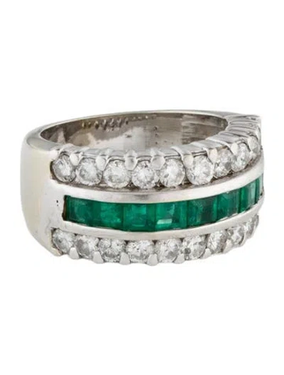 Pre-owned Ring 14k Emerald & Diamond Wide Band In Multi