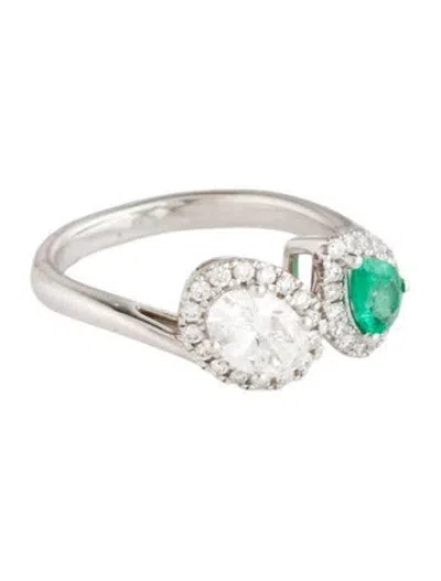 Pre-owned Ring 14k Emerald & Lab-grown Diamond Cocktail  In Multicolor