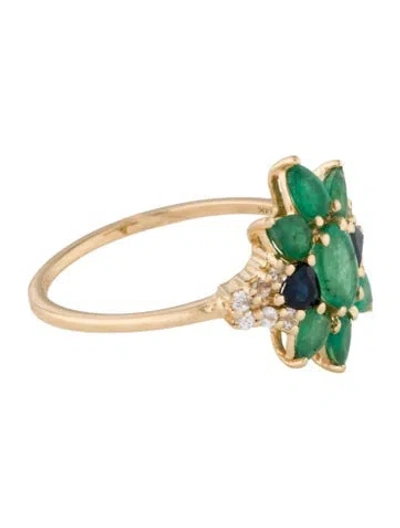 Pre-owned Ring 14k Emerald & Sapphire Cocktail  In Multi