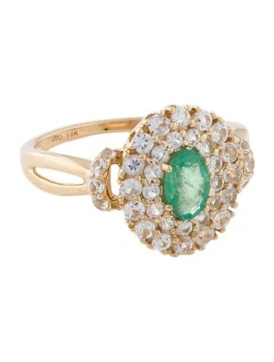 Pre-owned Ring 14k Emerald & Sapphire Cocktail  In Multi