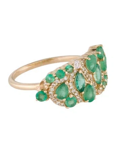 Pre-owned Ring 14k Emerald & Sapphire Cocktail  In Multi