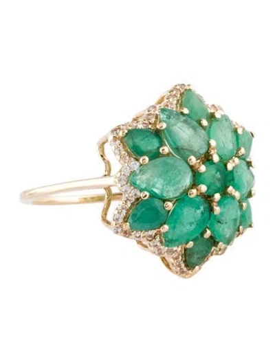 Pre-owned Ring 14k Emerald & Sapphire Cocktail  In Multi