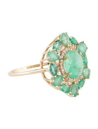 Pre-owned Ring 14k Emerald & Sapphire Cocktail  In Multi