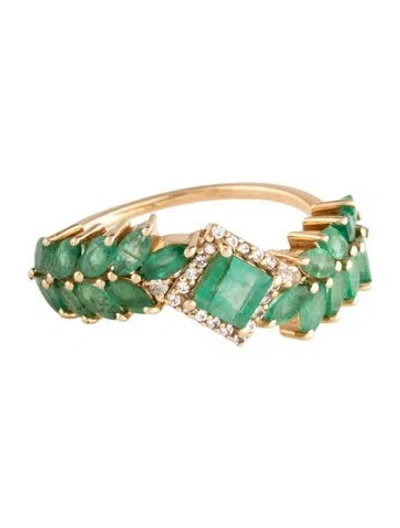 Pre-owned Ring 14k Emerald & Sapphire Cocktail  In Multicolor