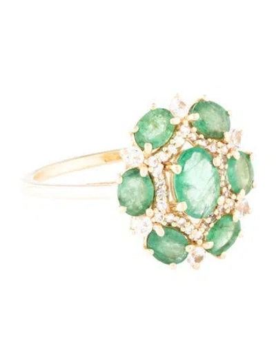 Pre-owned Ring 14k Emerald & Sapphire Cocktail  In Multicolor