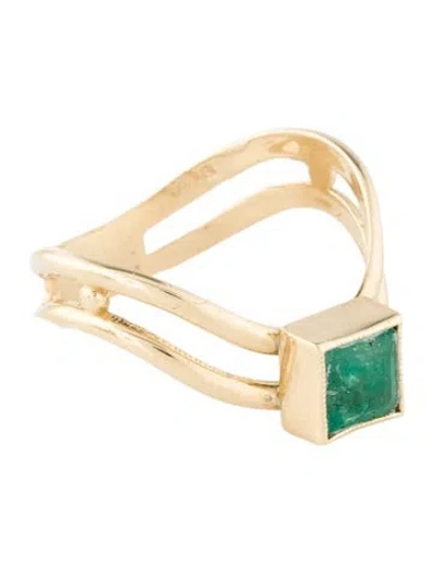 Pre-owned Ring 14k Emerald Curved Cocktail  In Multi