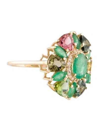 Pre-owned Ring 14k Emerald, Tourmaline & Sapphire Cocktail  In Multi