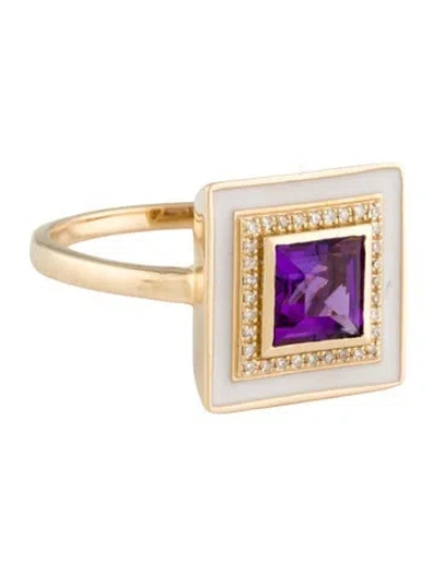 Pre-owned Ring 14k Enamel, Amethyst & Diamond Cocktail  In Multi
