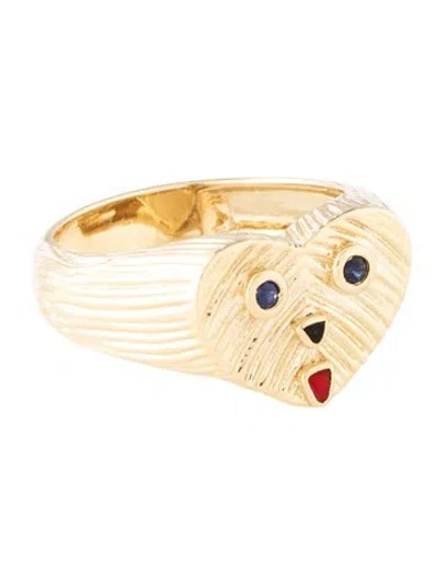 Pre-owned Ring 14k Enamel & Sapphire Heart Cocktail  In Black/red