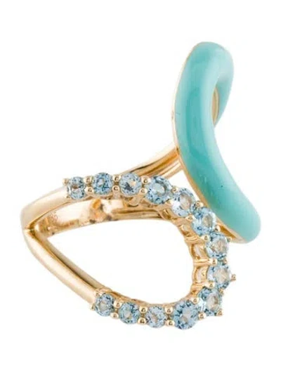 Pre-owned Ring 14k Enamel & Topaz Cocktail  In Multi