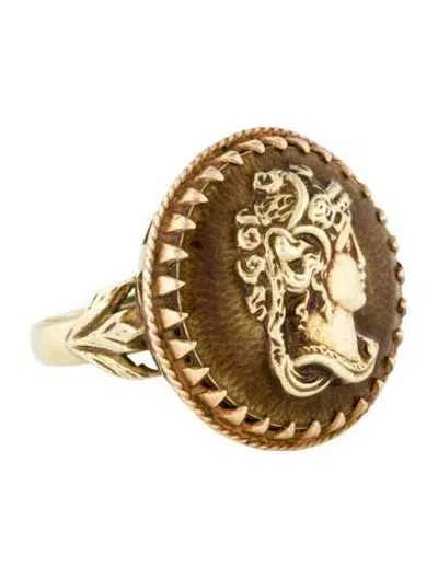 Pre-owned Ring 14k Enamel Cameo Cocktail  In Brown