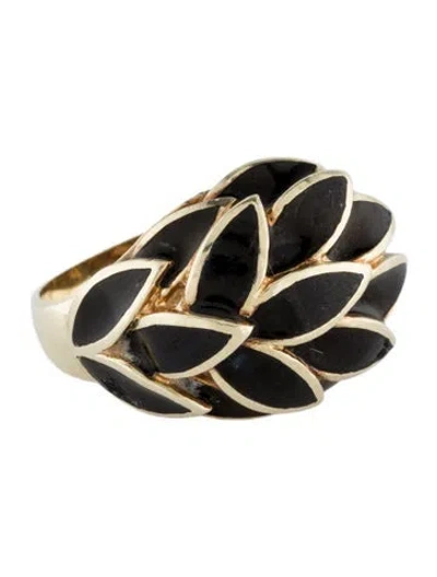 Pre-owned Ring 14k Enamel Leaves Cocktail  In Black
