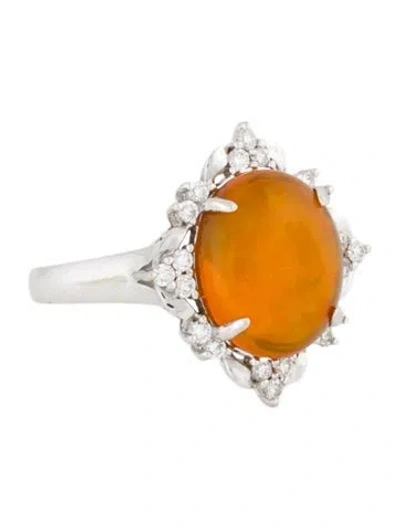 Pre-owned Ring 14k Fire Opal & Diamond Cocktail  In Multi