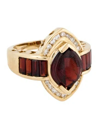 Pre-owned Ring 14k Garnet & Diamond Cocktail  In Multi