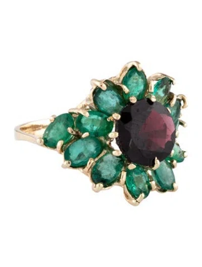 Pre-owned Ring 14k Garnet & Emerald Cocktail  In Multi