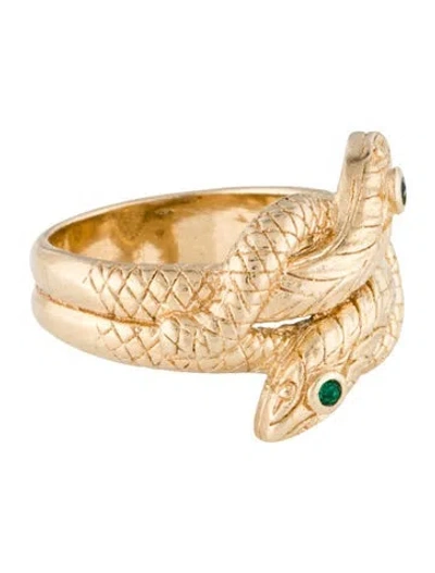 Pre-owned Ring 14k Glass Eyes Double Knotted Snake Band In Green