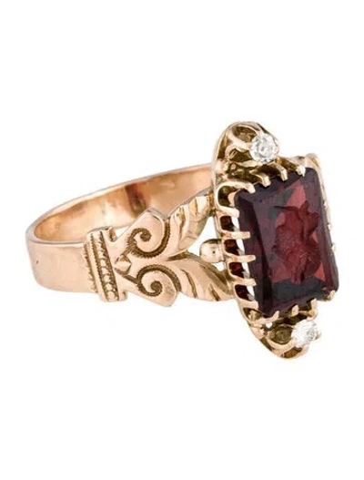 Pre-owned Ring 14k Intaglio Garnet & Diamond Cocktail  In Multi