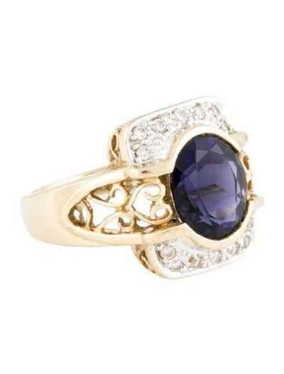 Pre-owned Ring 14k Iolite & Diamond Cocktail  In Multi