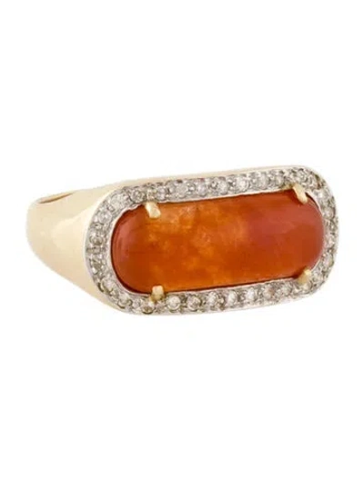 Pre-owned Ring 14k Jadeite & Diamond Cocktail  In Multi