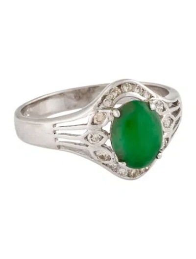 Pre-owned Ring 14k Jadeite & Diamond Cocktail  In Multi