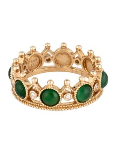 Pre-owned Ring 14k Jadeite & Diamond Crown  In Multicolor