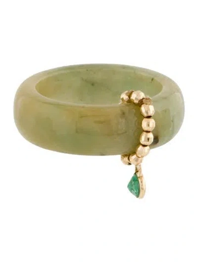 Pre-owned Ring 14k Jadeite & Emerald Charm Band In Multicolor