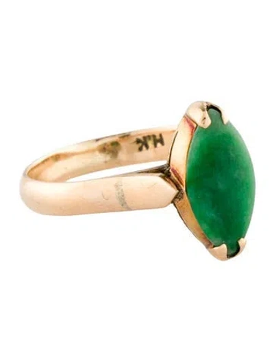 Pre-owned Ring 14k Jadeite Marquise Cocktail  In Multi