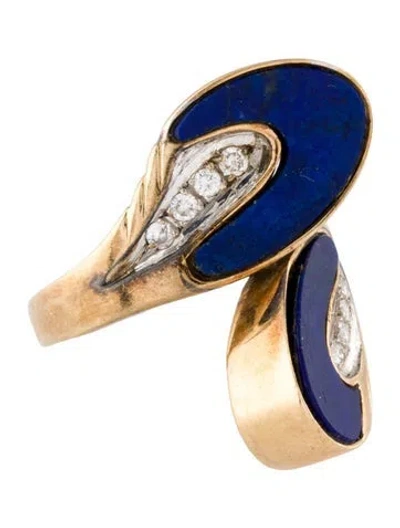 Pre-owned Ring 14k Lapis Lazuli & Diamond Cocktail  In Multi