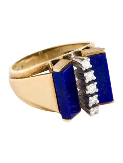Pre-owned Ring 14k Lapis Lazuli & Diamond Cocktail  In Multi