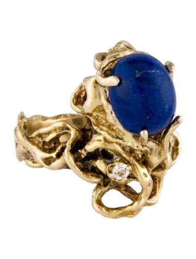Pre-owned Ring 14k Lapis Lazuli & Synthetic Spinel Brutalist Cocktail  In Multi