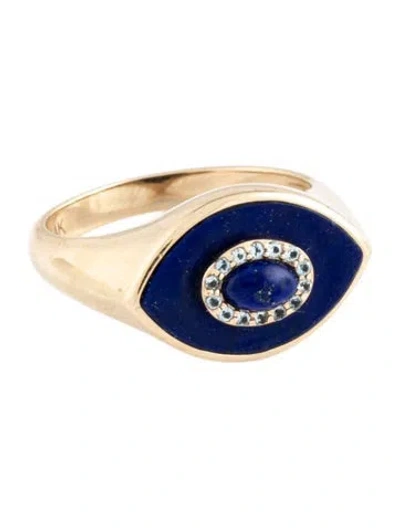 Pre-owned Ring 14k Lapis Lazuli & Topaz Evil Eye Signet In Multicolor