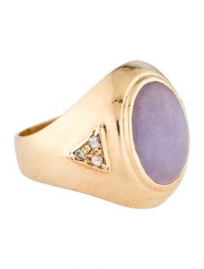 Pre-owned Ring 14k Lavender Jadeite & Diamond Cocktail  In Multi