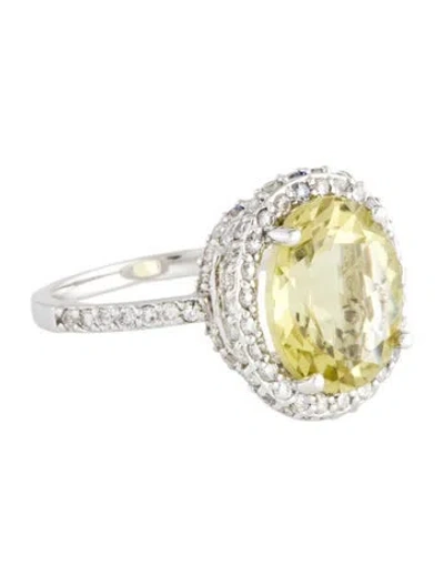 Pre-owned Ring 14k Lemon Quartz & Diamond Halo Cocktail  In Multi