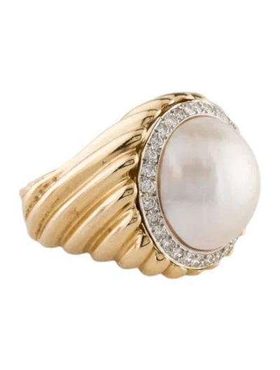 Pre-owned Ring 14k Mabe Pearl & Diamond Cocktail  In Multi