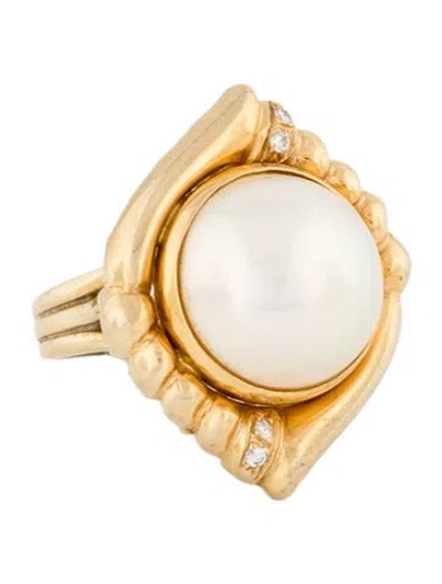 Pre-owned Ring 14k Mabè Pearl & Diamond Cocktail  In Multi