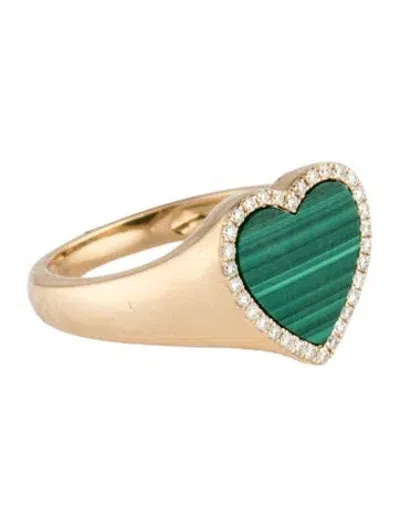 Pre-owned Ring 14k Malachite & Diamond Heart  In Multicolor