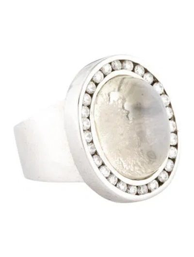 Pre-owned Ring 14k Moonstone Cabochon & Diamond Cocktail  In Multicolor