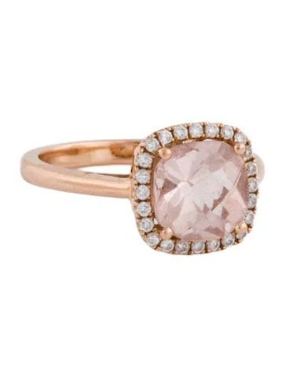 Pre-owned Ring 14k Morganite & Diamond Cocktail  In Multi