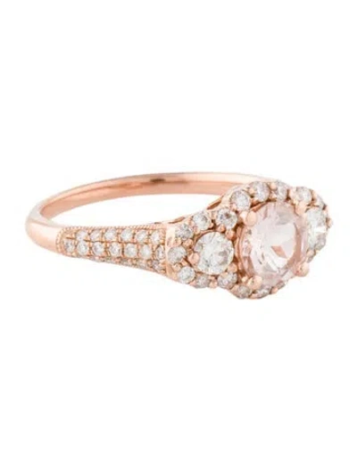 Pre-owned Ring 14k Morganite & Diamond Cocktail  In Multi