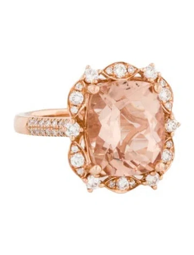Pre-owned Ring 14k Morganite & Diamond Cocktail  In Multicolor