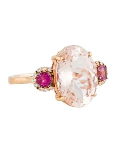 Pre-owned Ring 14k Morganite, Tourmaline & Diamond Cocktail  In Multi