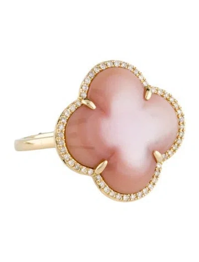 Pre-owned Ring 14k Mother Of Pearl & Diamond Cocktail  In Multi
