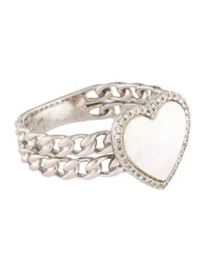 Pre-owned Ring 14k Mother Of Pearl & Diamond Heart Cocktail  In Multi