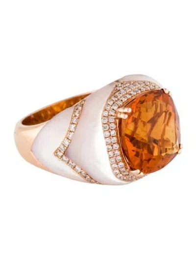 Pre-owned Ring 14k Mother Of Pearl, Citrine & Diamond Cocktail  In Multi
