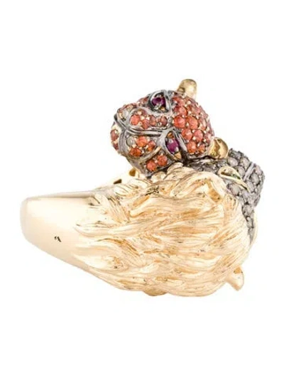 Pre-owned Ring 14k Multistone & Diamond Lion & Panther Cocktail