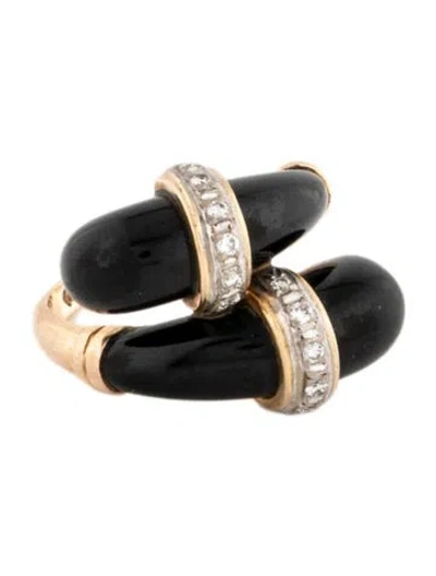 Pre-owned Ring 14k Nephrite & Diamond Bypass  In Multicolor
