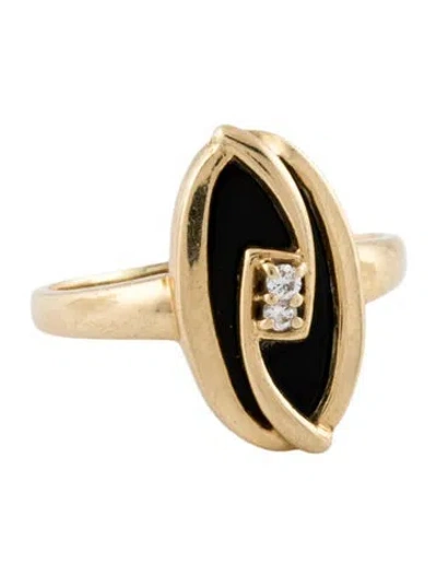 Pre-owned Ring 14k Onyx & Diamond Oval Cocktail  In Multi