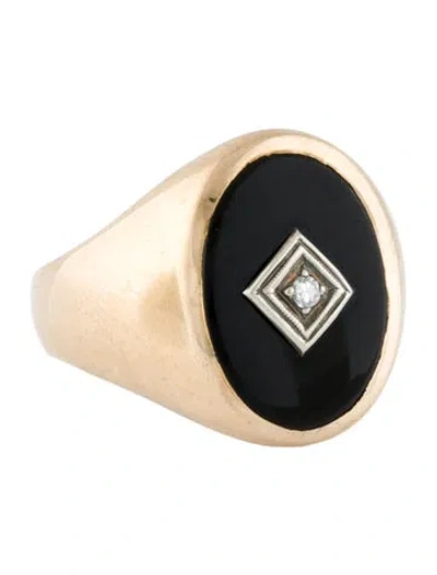 Pre-owned Ring 14k Onyx & Diamond Oval Signet  In Multi